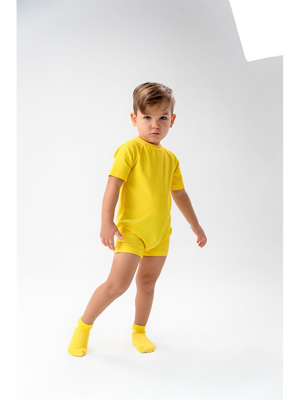 Sarı Bisiklet Yaka Basic Unisex Bebek Mayo