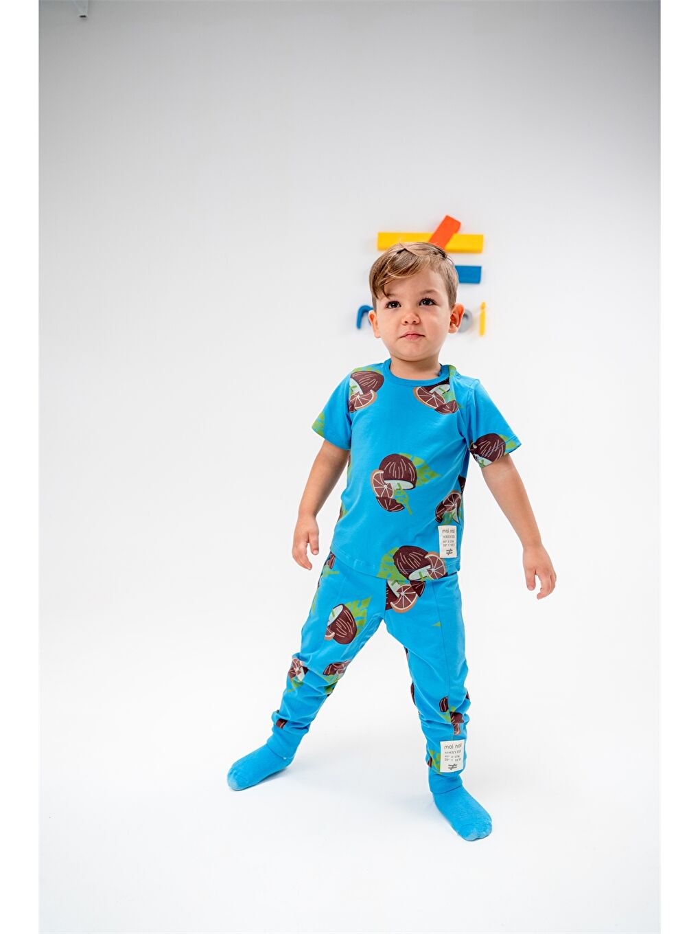 Mavi Bisiklet Yaka Unisex Bebek Tişört ve Pantolon