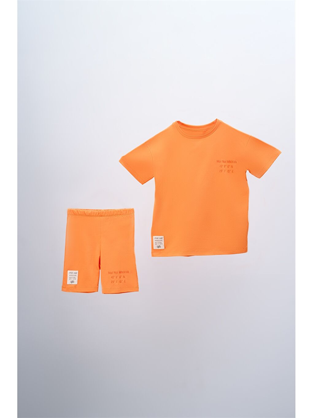 Turuncu Bisiklet Yaka Baskılı Kısa Kollu Kız Çocuk Tişört ve Şort
