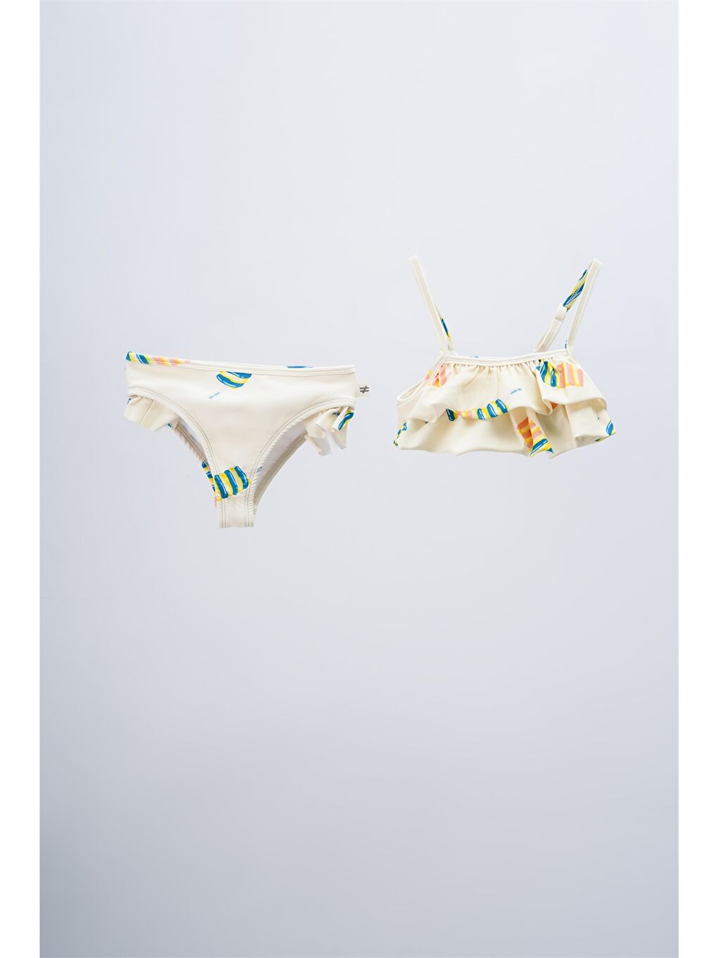 Bej Esnek Kumaştan Baskılı Kız Bebek Bikini Takımı 2'li