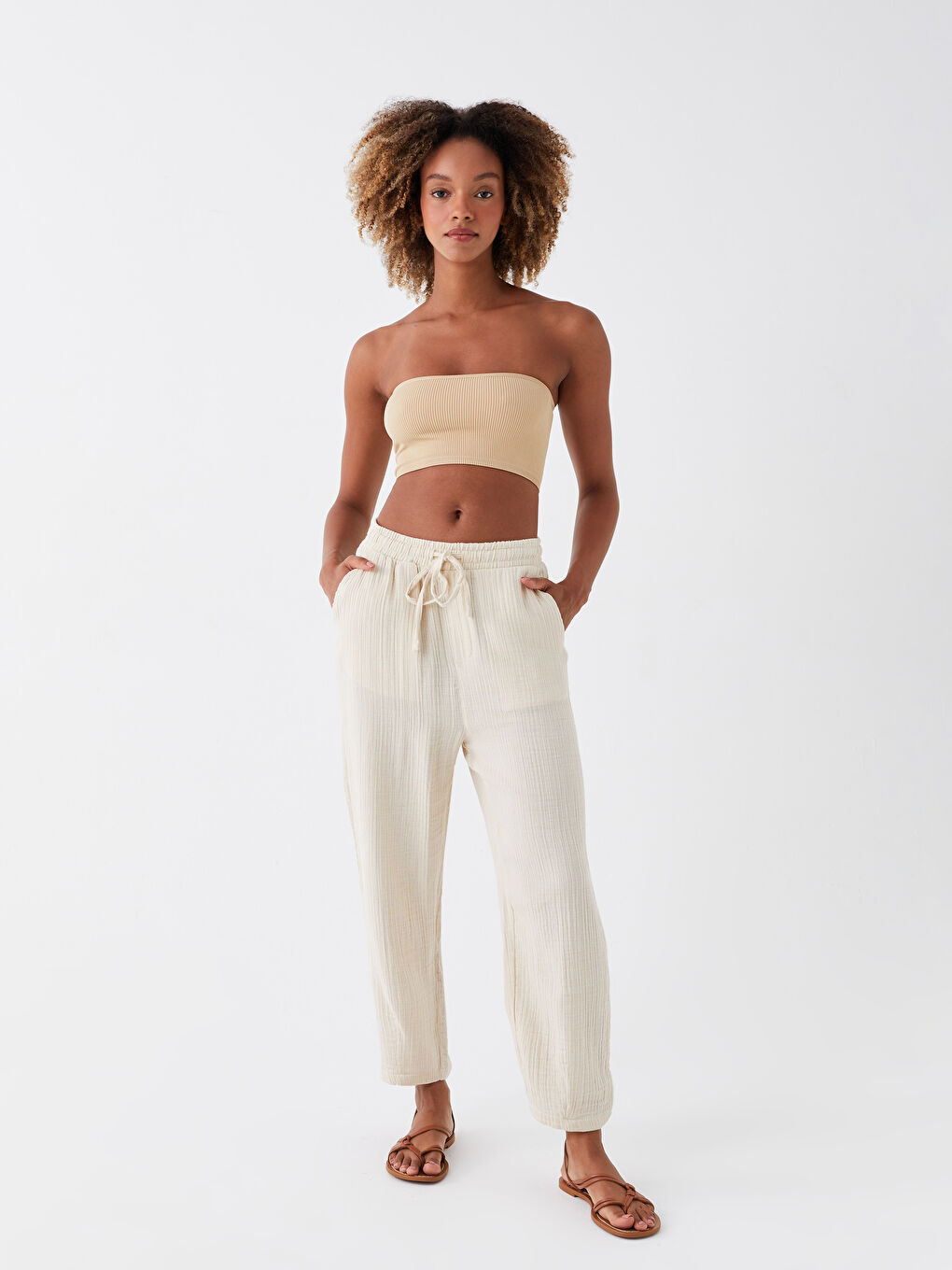 XSIDE Elasticated Waist Carrot Fit Muslin Women's Trousers -S3JN52Z8-VCV