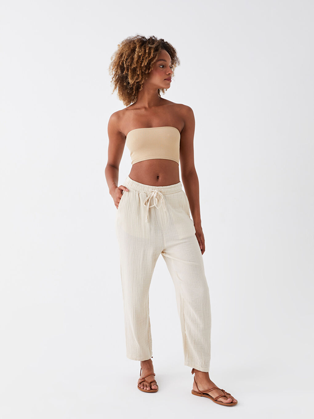XSIDE Elasticated Waist Carrot Fit Muslin Women's Trousers -S3JN52Z8-VCV