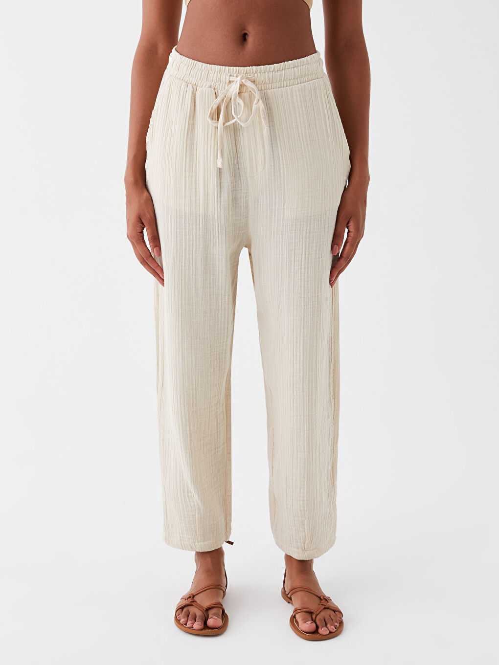 XSIDE Elasticated Waist Carrot Fit Muslin Women's Trousers -S3JN52Z8-VCV