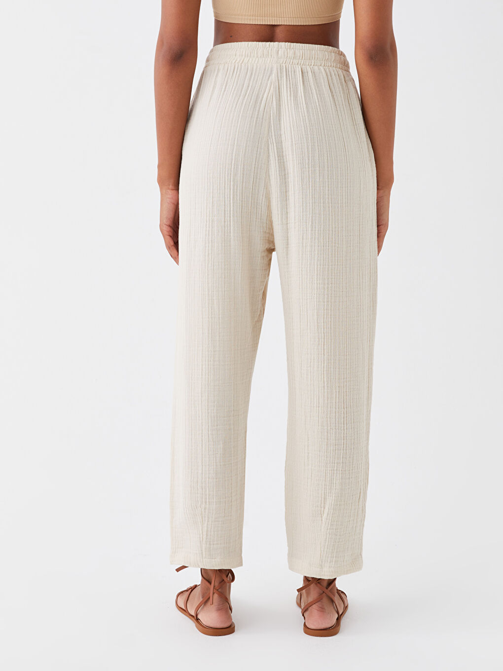 XSIDE Elasticated Waist Carrot Fit Muslin Women's Trousers -S3JN52Z8-VCV