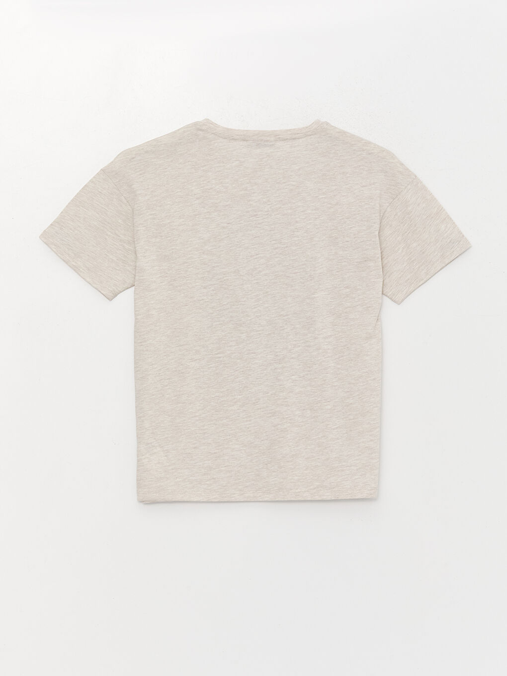 Bej Bisiklet Yaka Baskılı Kısa Kollu Kadın Tişört-6