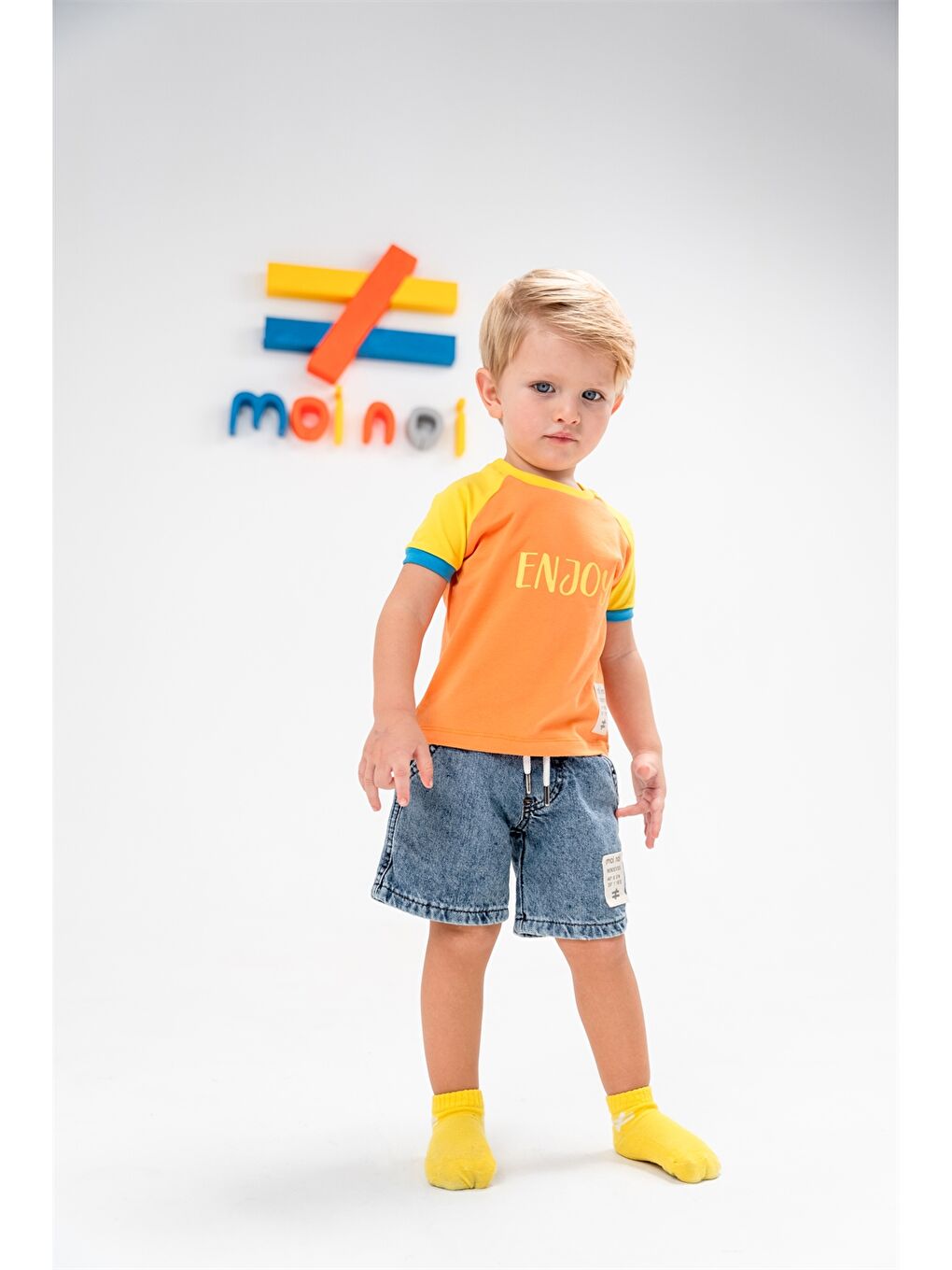 Turuncu Bisiklet Yaka Baskılı Kısa Kollu Unisex Çocuk Tişört