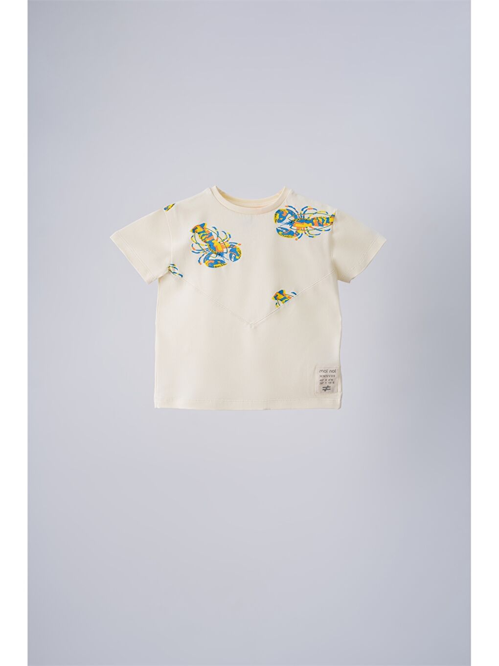 Bej Bisiklet Yaka Baskılı Kısa Kollu Unisex Çocuk Tişört