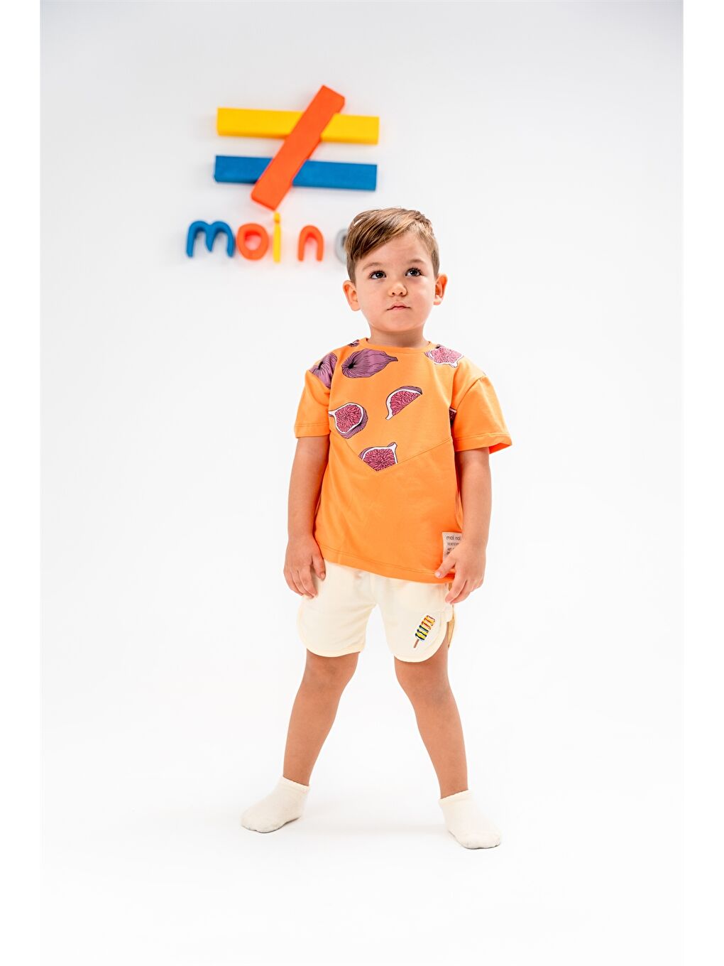 Bej Beli Lastikli Baskılı Unisex Çocuk Şort