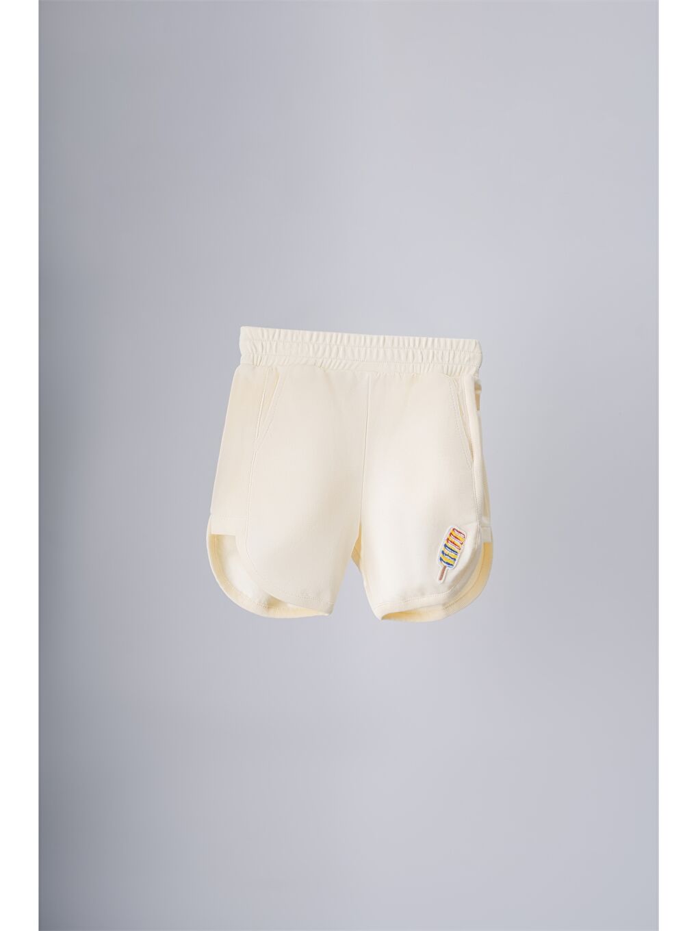 Bej Beli Lastikli Baskılı Unisex Çocuk Şort-1