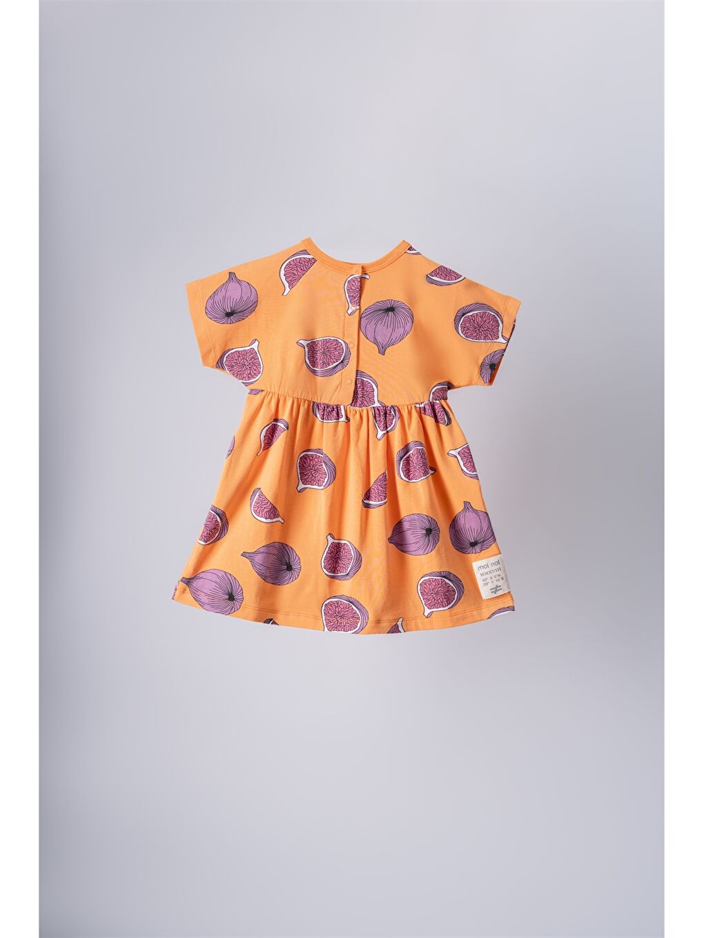 Turuncu Bisiklet Yaka Kısa Kollu Desenli Kız Bebek Elbise