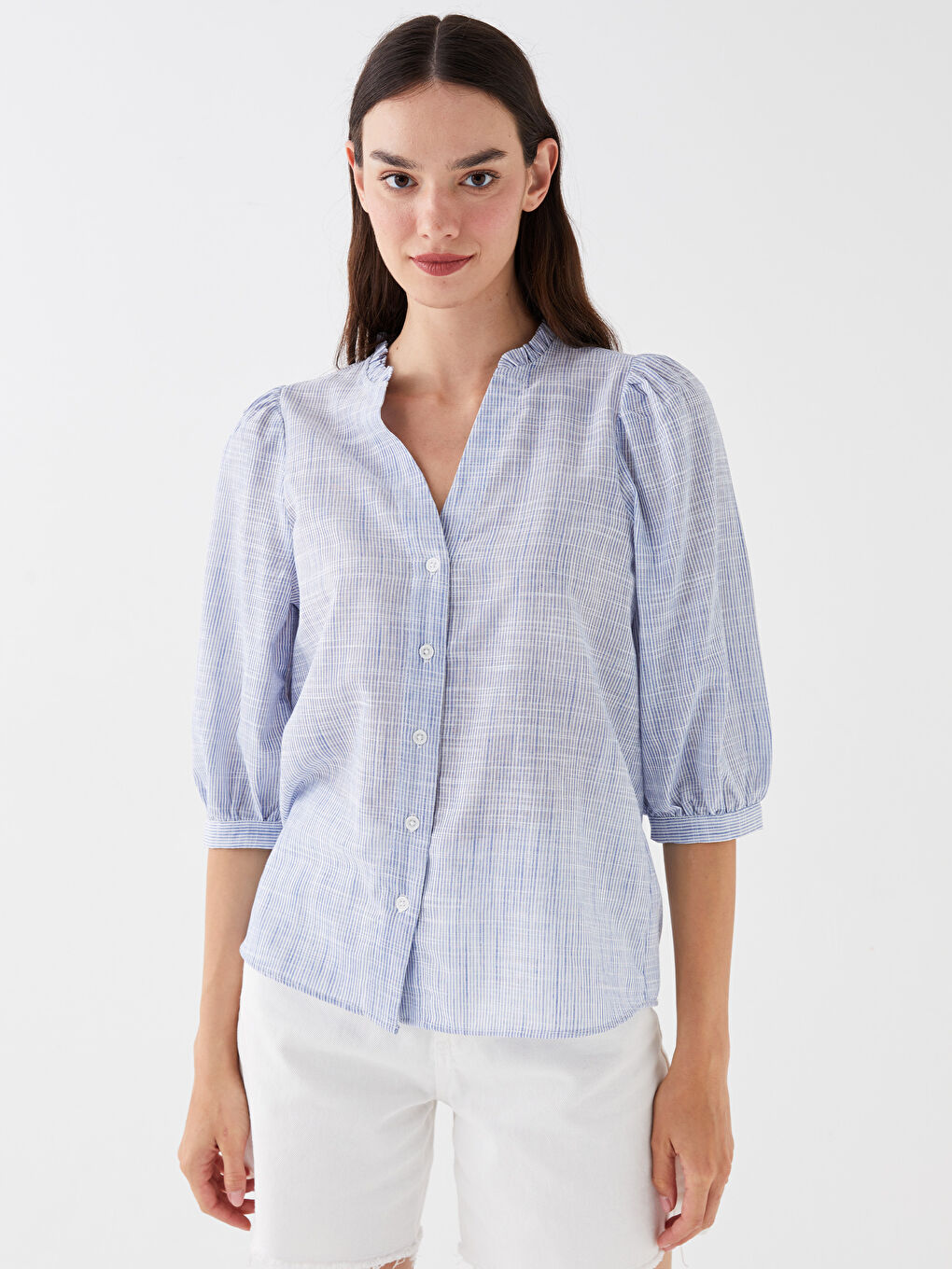 Notch Neck Patterned Women's Blouse