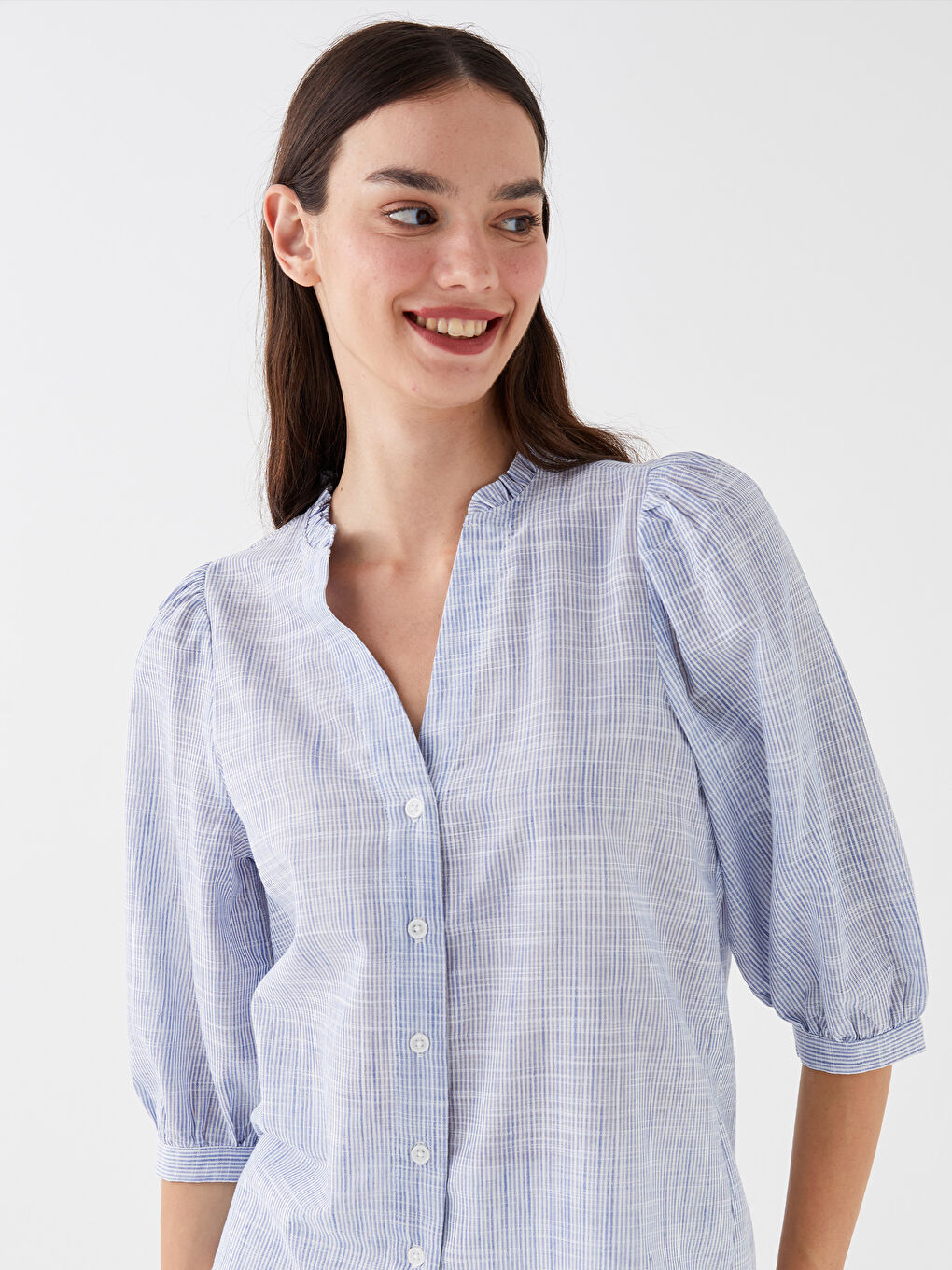 Notch Neck Patterned Women's Blouse-1