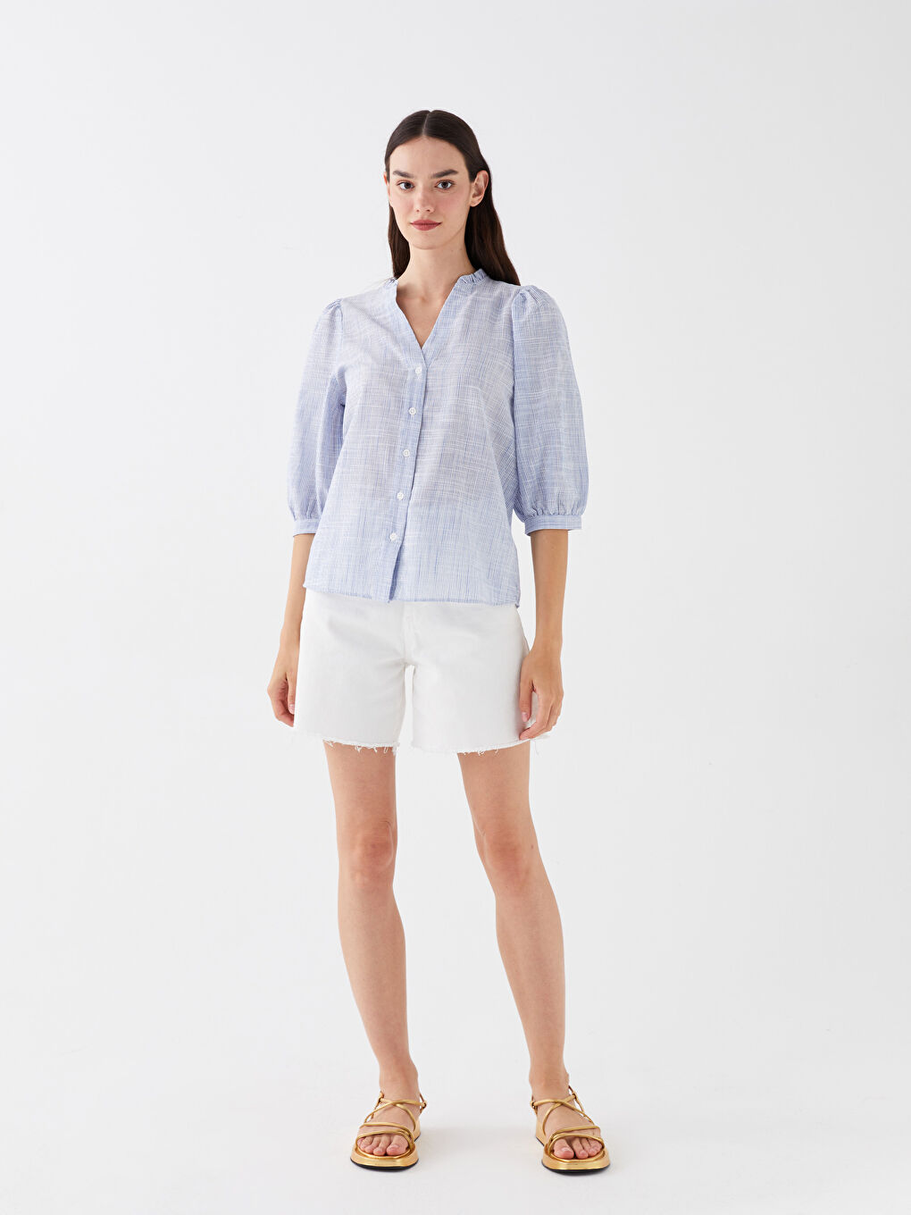 Notch Neck Patterned Women's Blouse-2