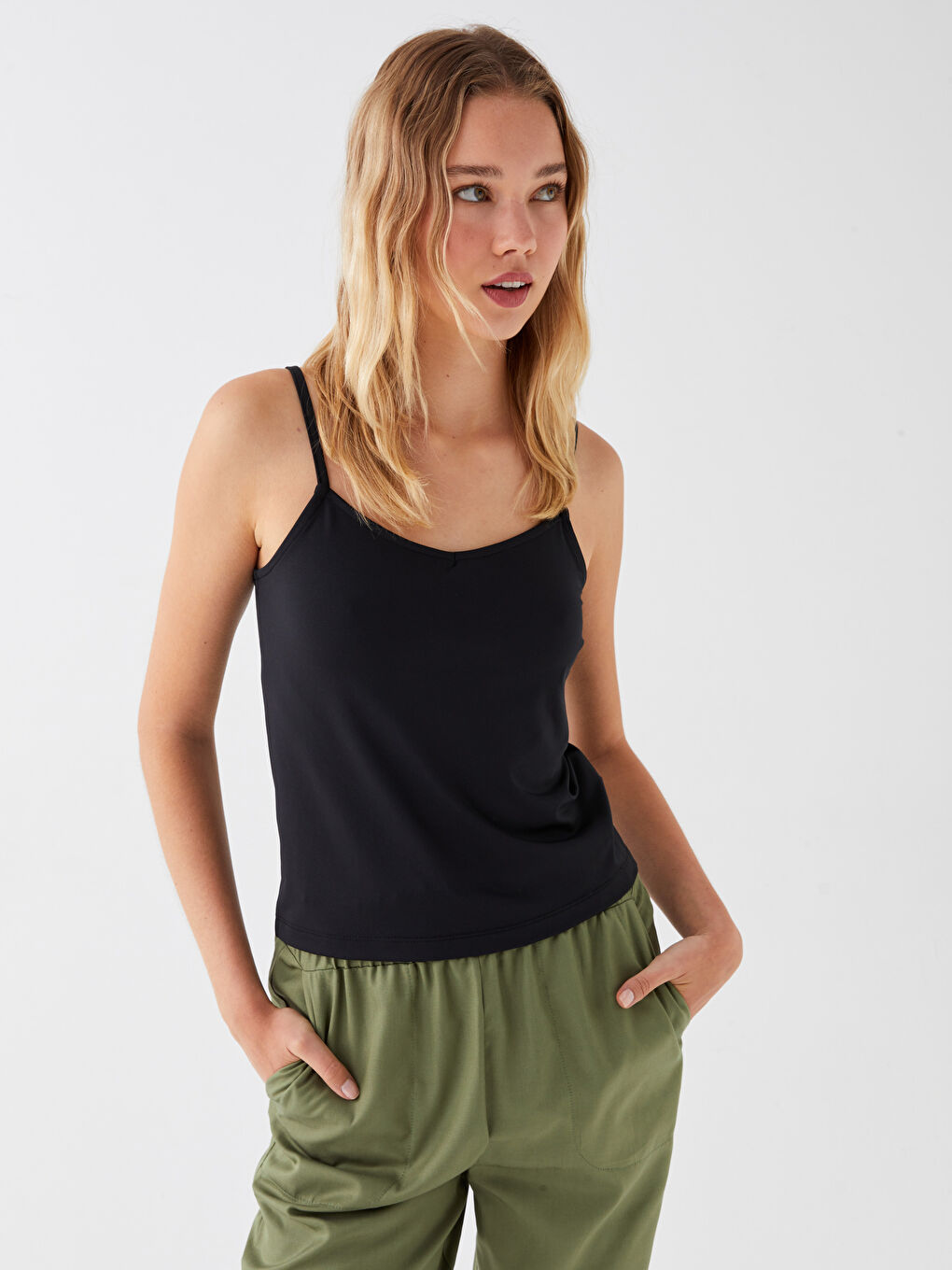 LCW Vision U Neck Plain Strappy Women's Tank Top -S3JO59Z8-CVL