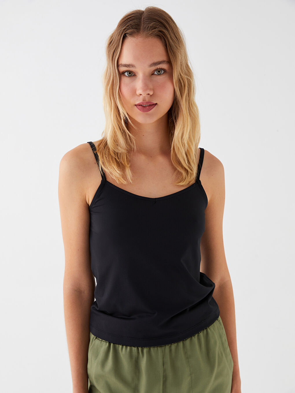 LCW Vision U Neck Plain Strappy Women's Tank Top -S3JO59Z8-CVL