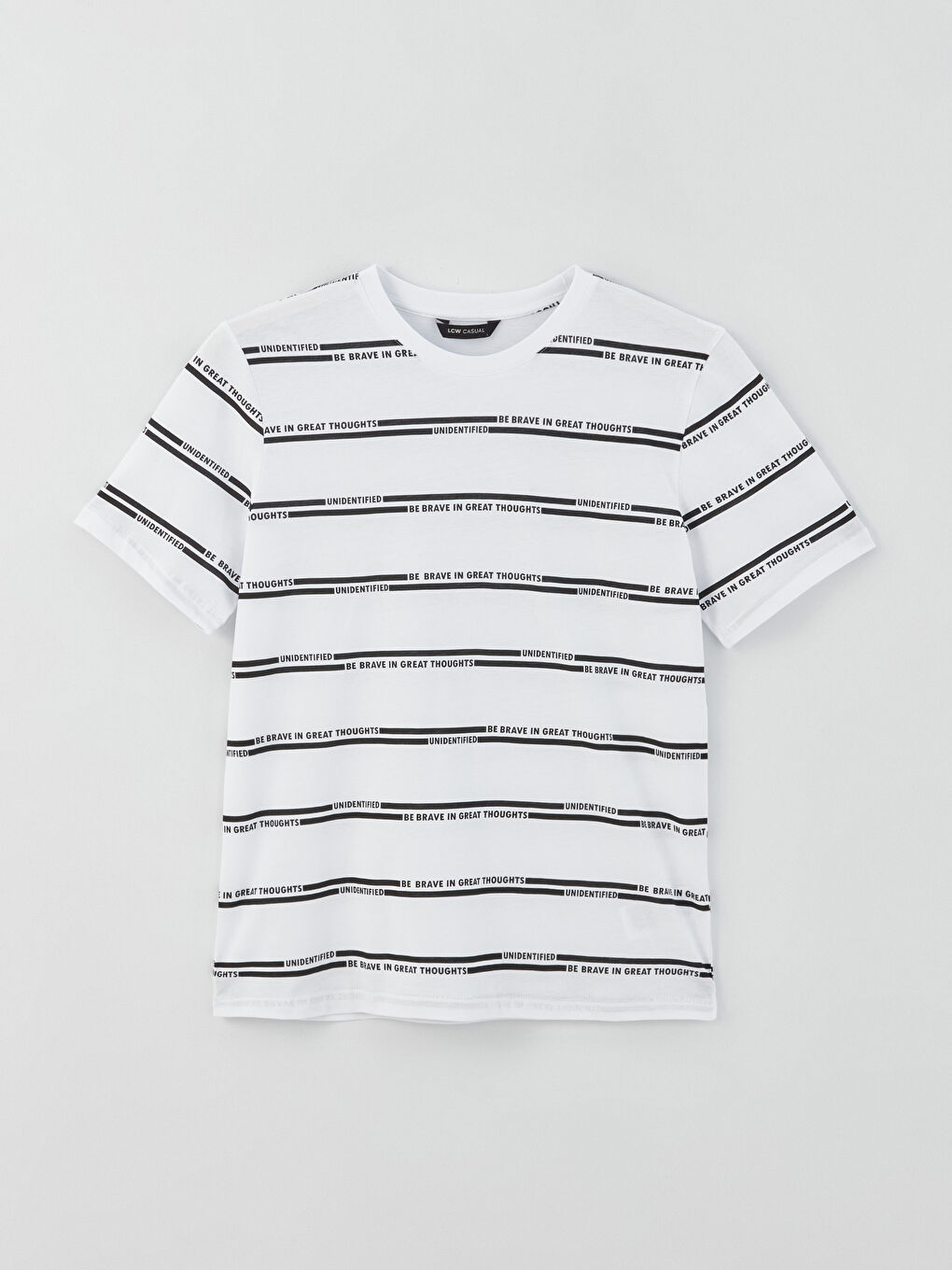 Beyaz Bisiklet Yaka Kısa Kollu Çizgili Penye Erkek Tişört-5