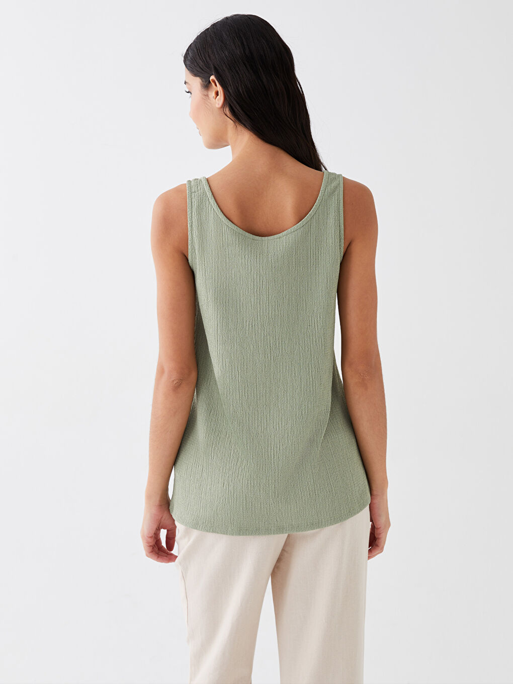 Women's U Neck Plain Tank Top-4