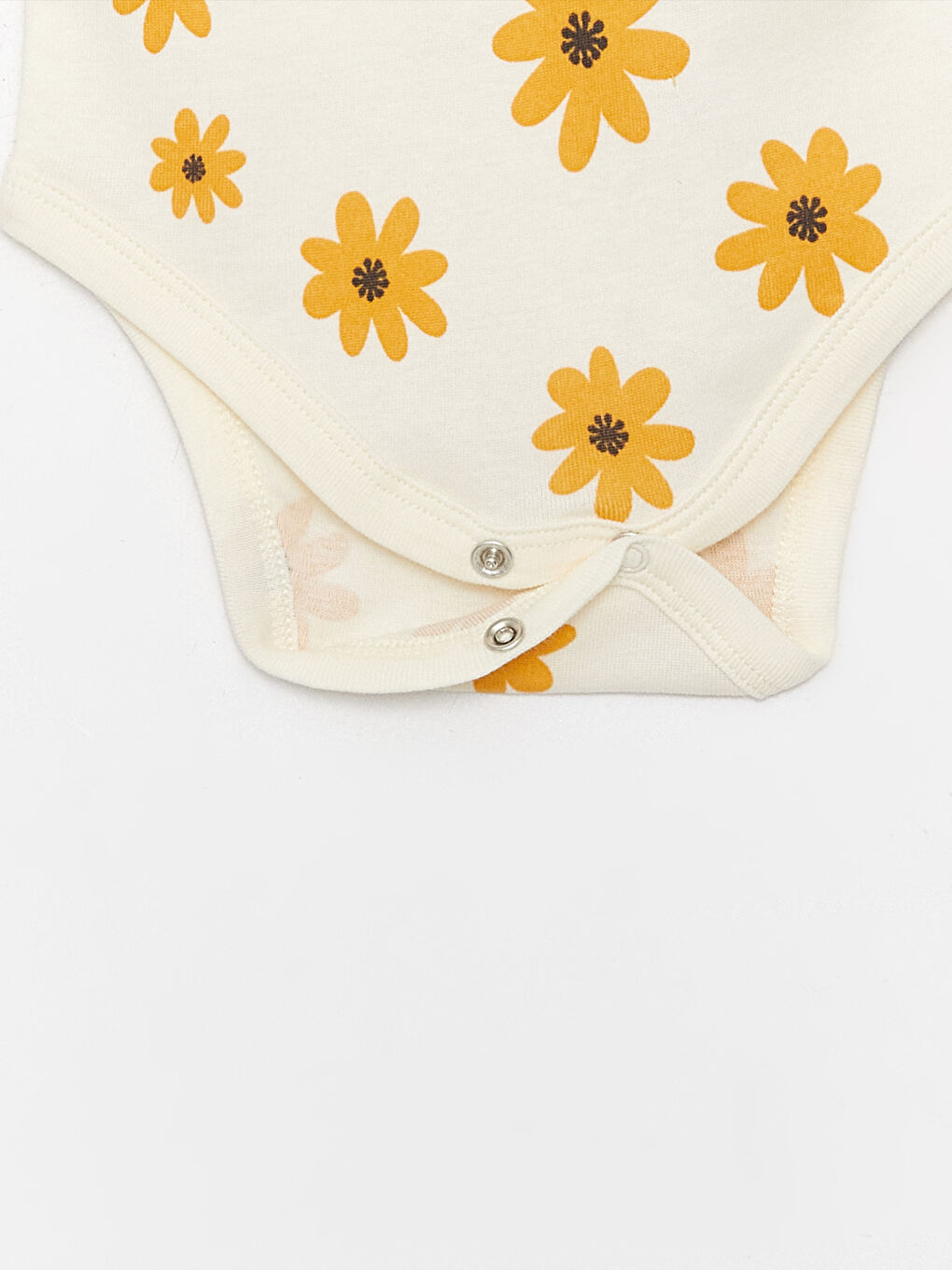 Ekru Bisiklet Yaka Kısa Kollu Desenli Kız Bebek Çıtçıtlı Bodysuit 2'li-3