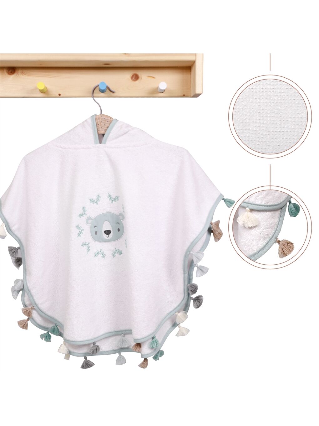 Yeşil Unisex Bebek Havlu Panço-1