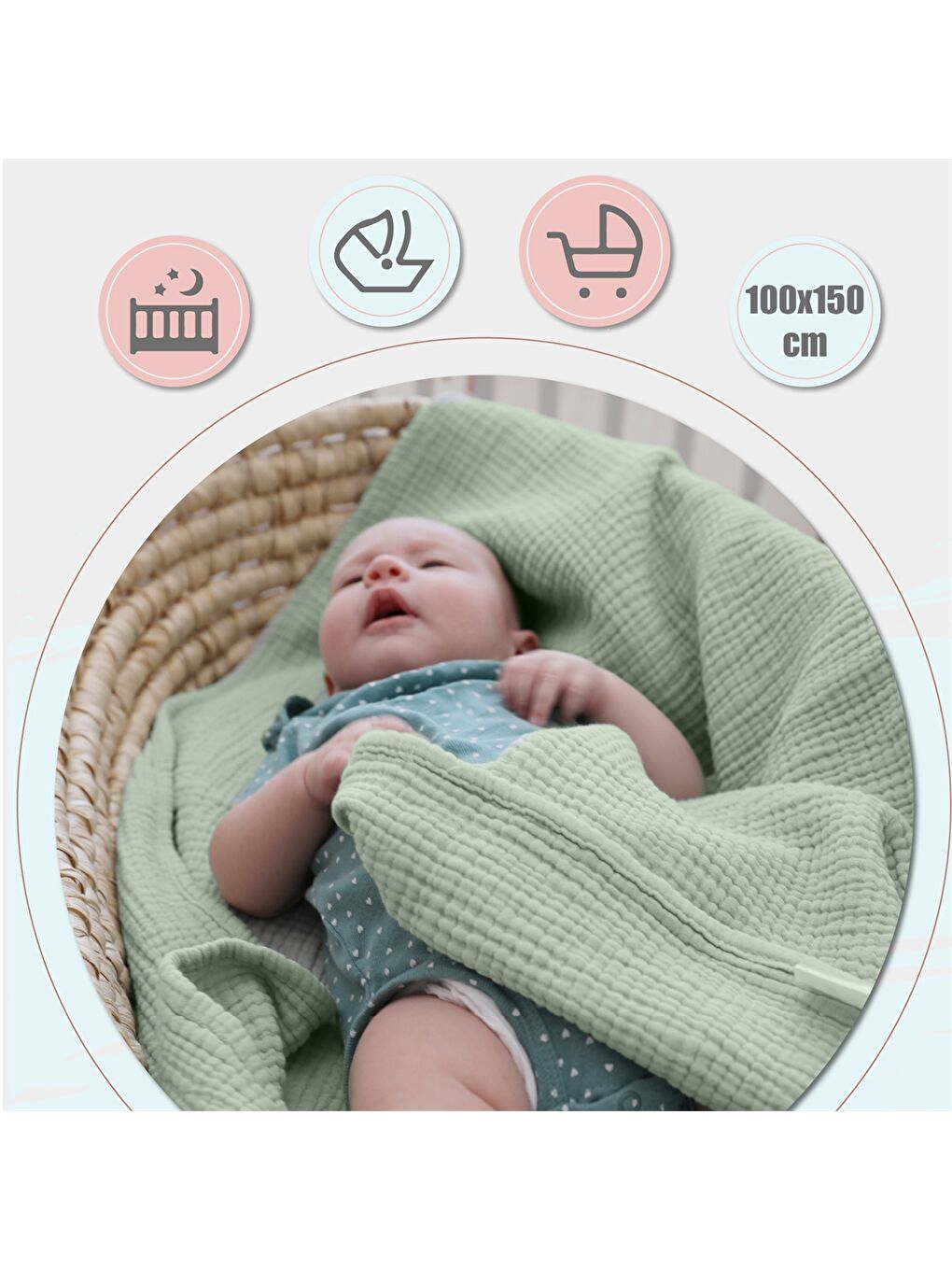 Yeşil Bebek Müslin Battaniye-1
