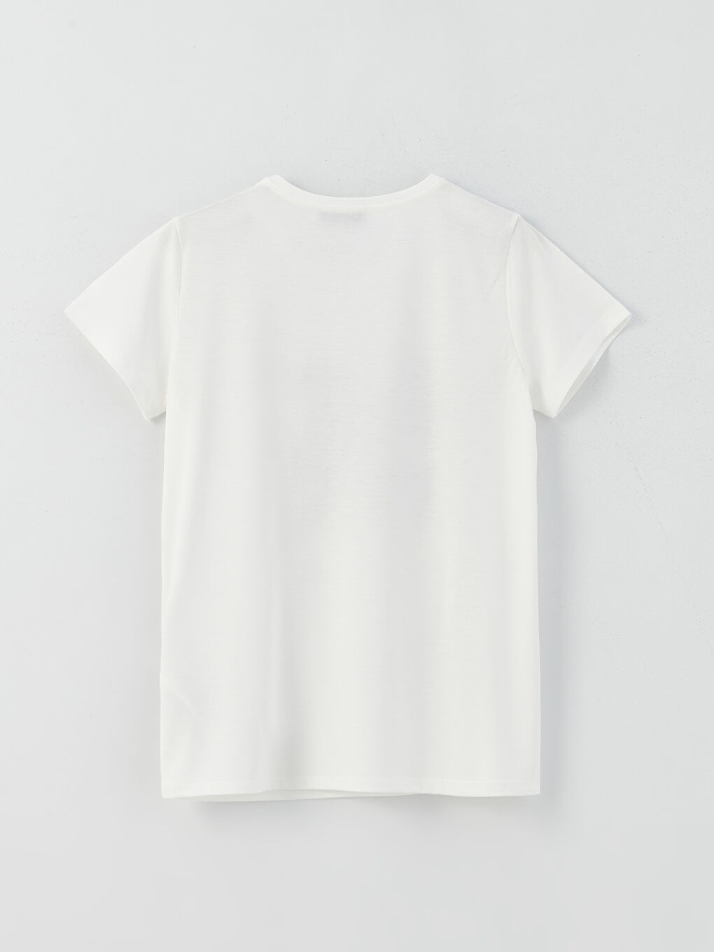 Ekru Bisiklet Yaka Baskılı Kısa Kollu Kadın Tişört-6