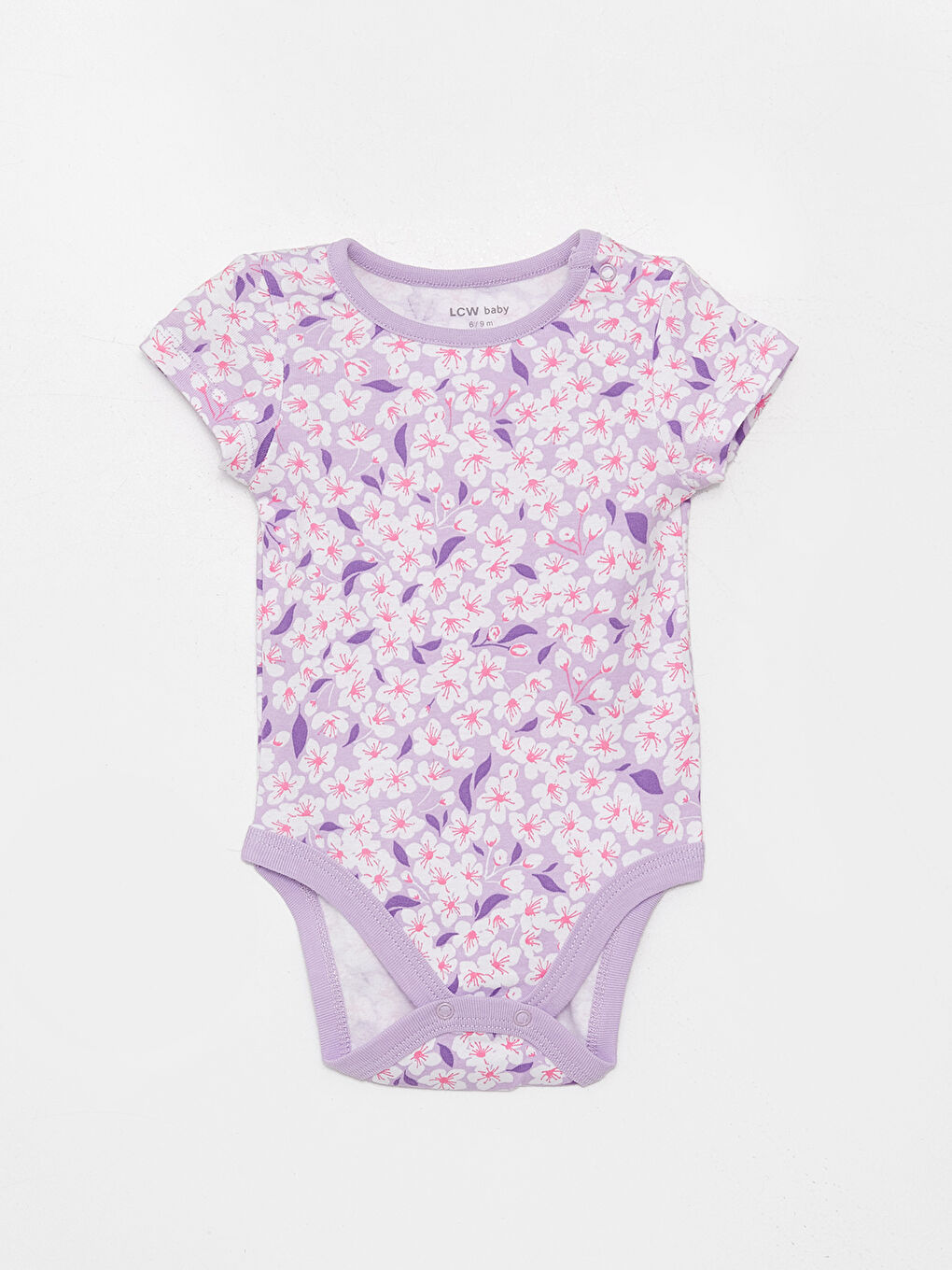 LCW baby Crew Neck Printed Baby Girl Bodysuit With Snap
