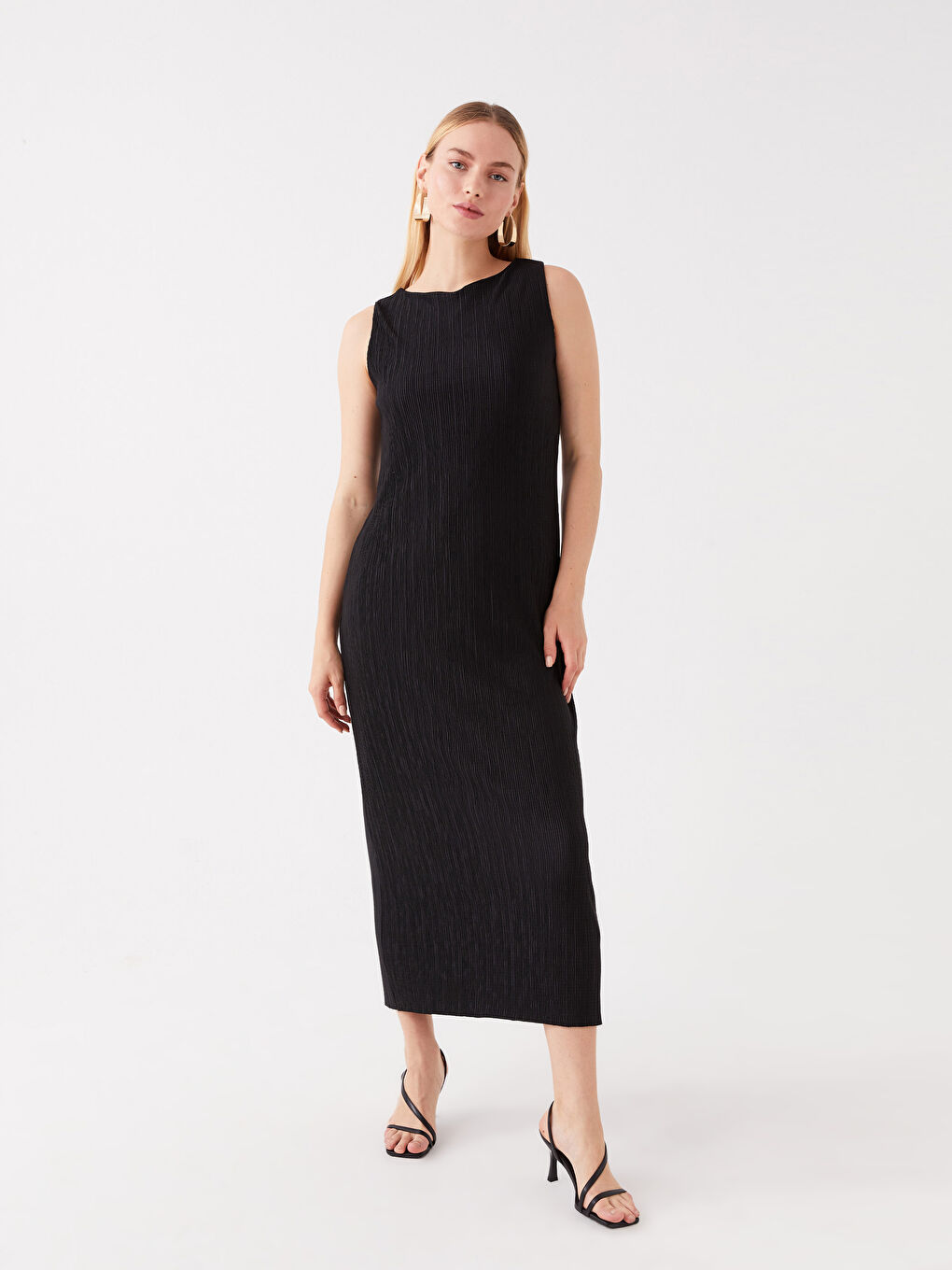 Siyah Kadın Bisiklet Yaka Düz Elbise