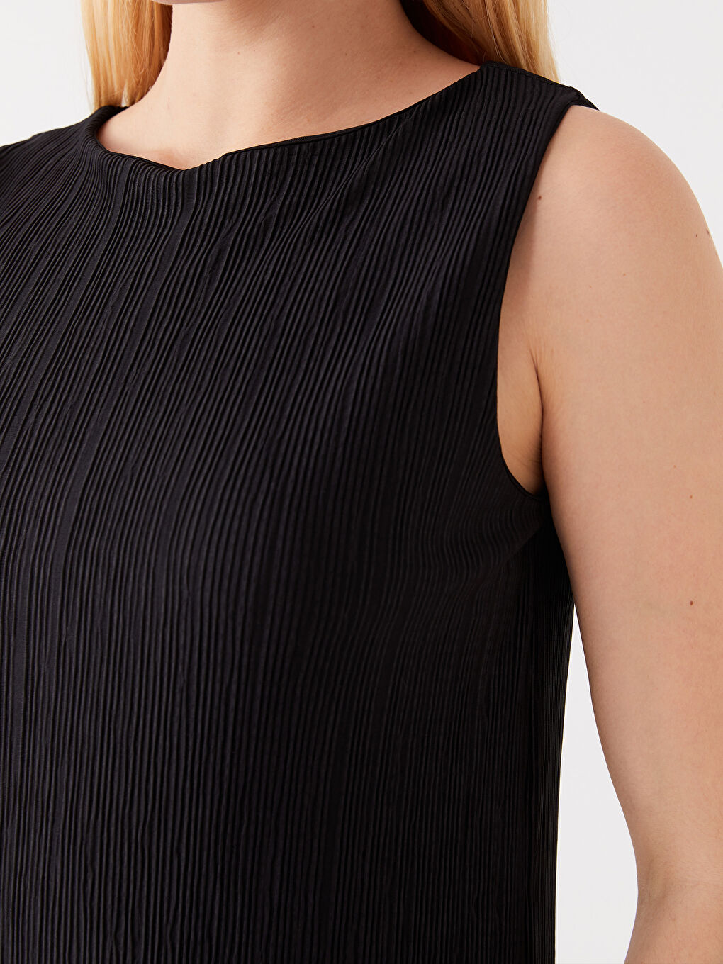 Siyah Kadın Bisiklet Yaka Düz Elbise-3