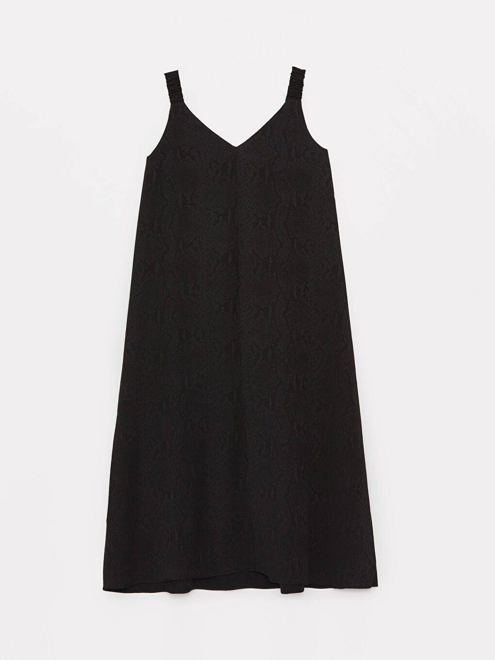 Siyah V Yaka Kendinden Desenli Askılı Kadın Elbise-6