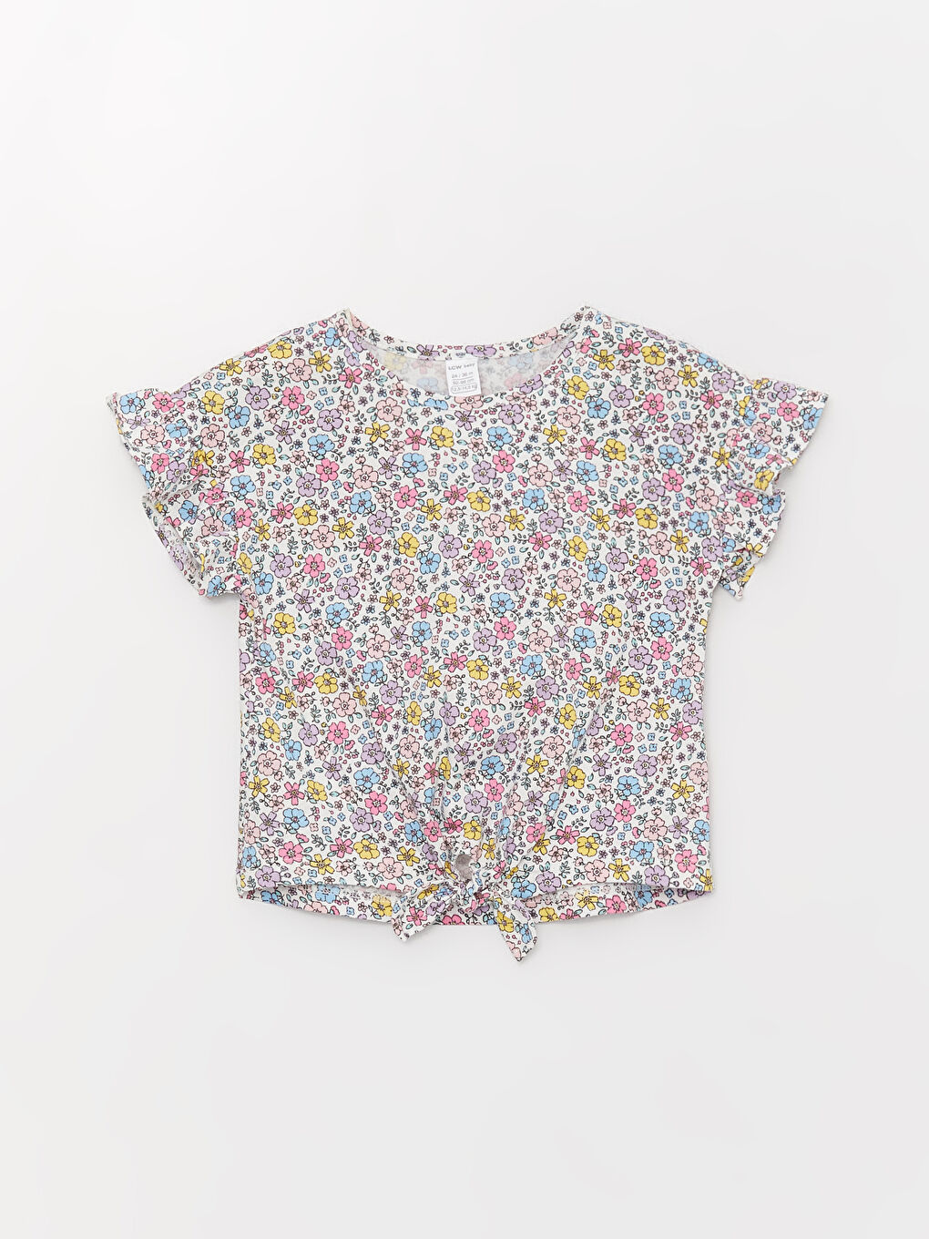 تيشيرت بناتي رضع بياقة دائرية وأكمام قصيرة ونقشة مطبوعة