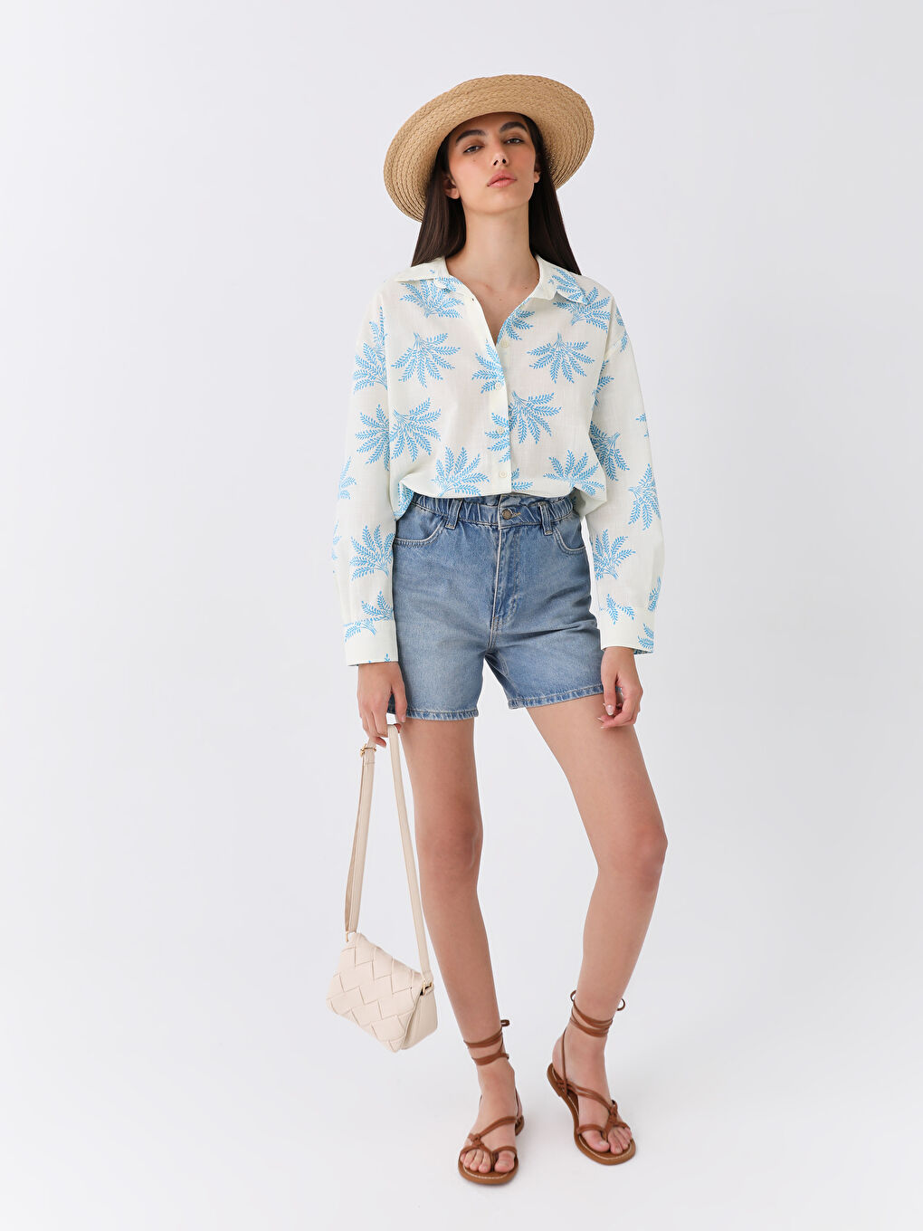 Bej Deri Görünümlü Kadın Çapraz Çanta-2