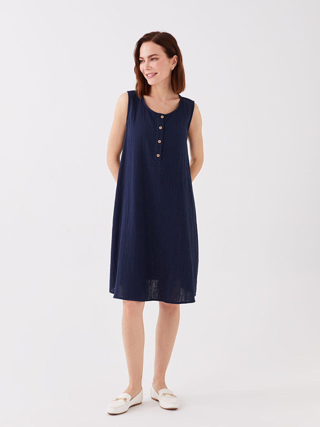 LCW Grace Crew Neck Plain A Form Women's Dress -S3JP77Z8-E1J