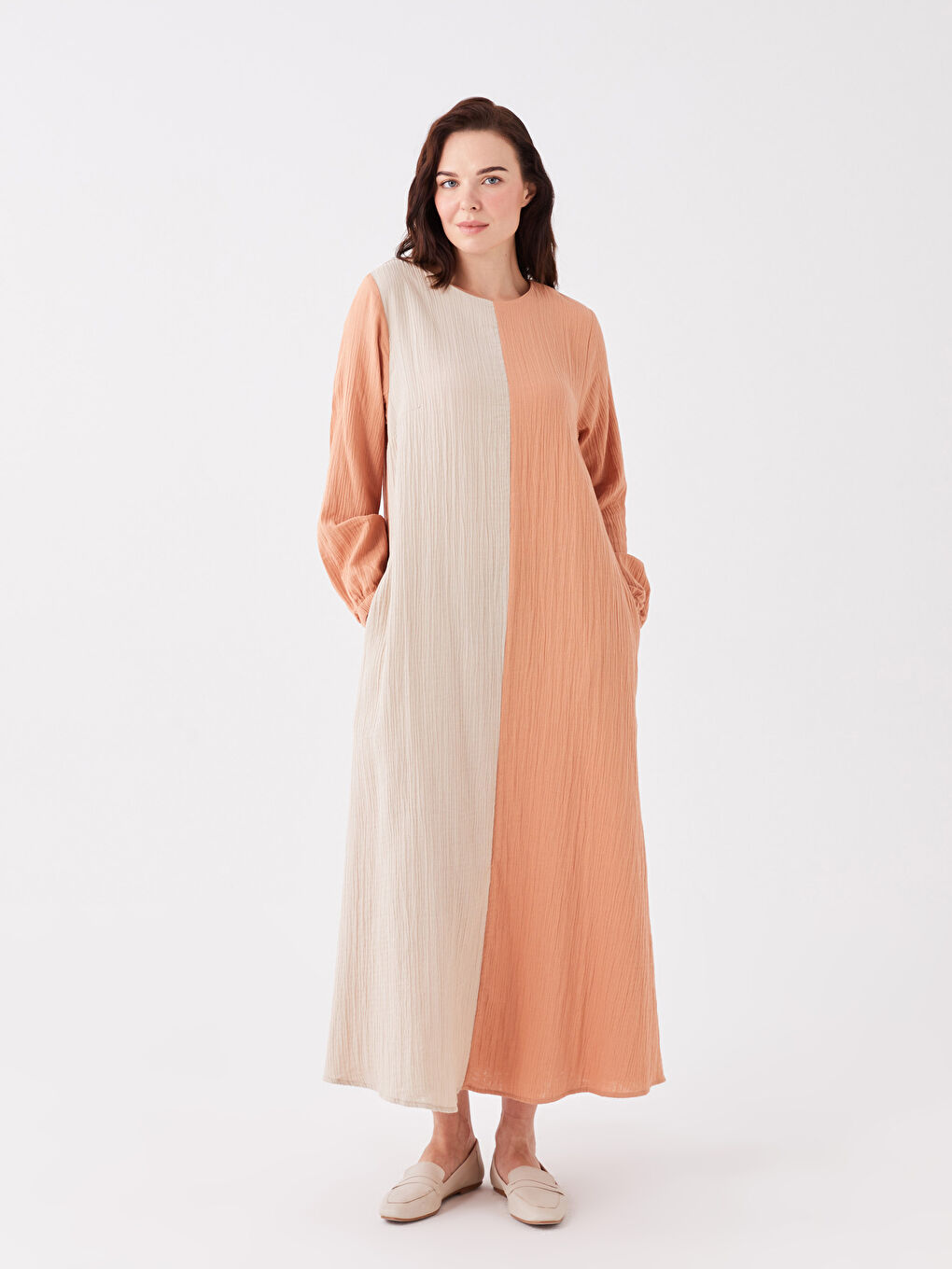 Crew Neck Long Sleeve Women's Dress with Color Block -S3JP79Z8-VJ8