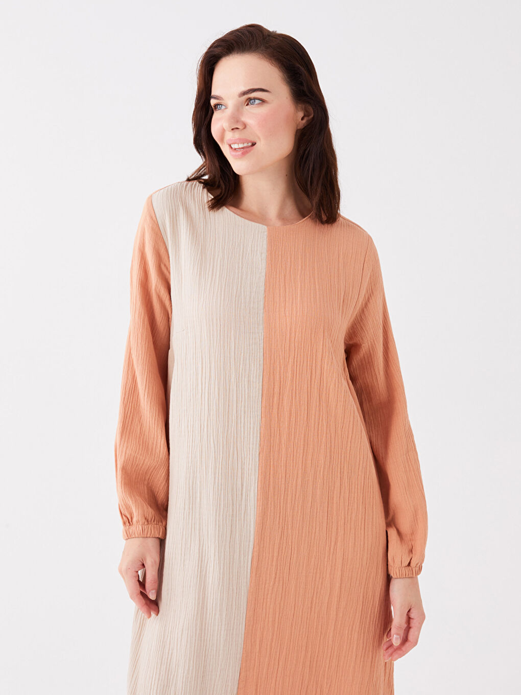 Crew Neck Long Sleeve Women's Dress with Color Block -S3JP79Z8-VJ8