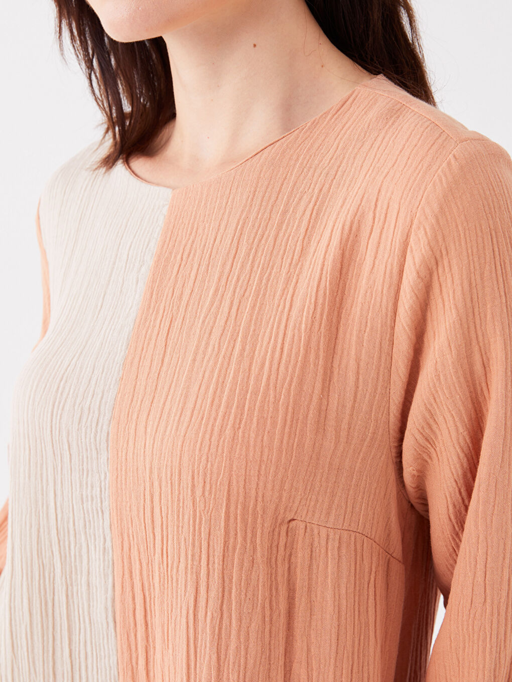 Crew Neck Long Sleeve Women's Dress with Color Block -S3JP79Z8-VJ8
