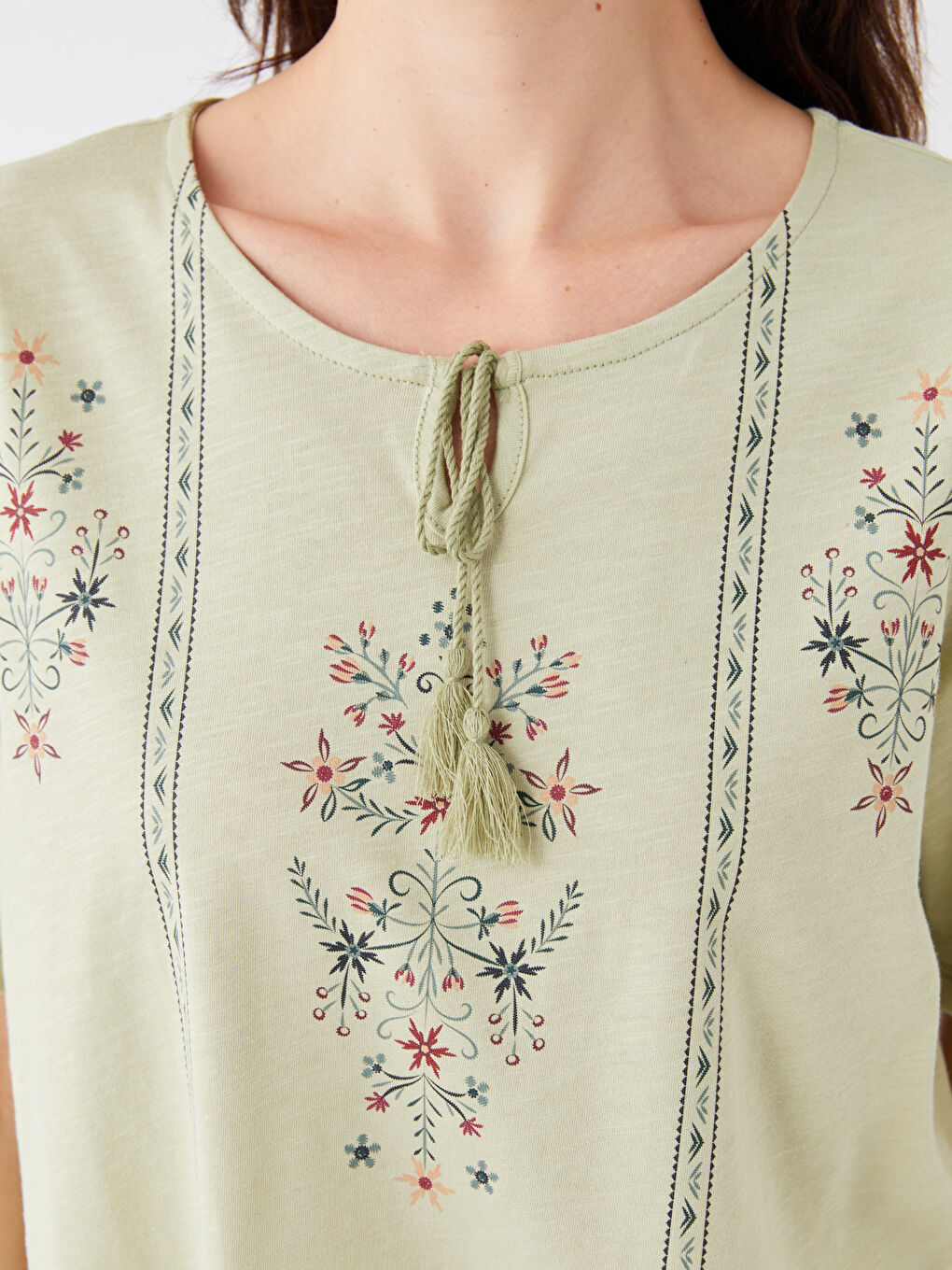 Tie Neck Patterned Short Sleeve Women's Blouse-6