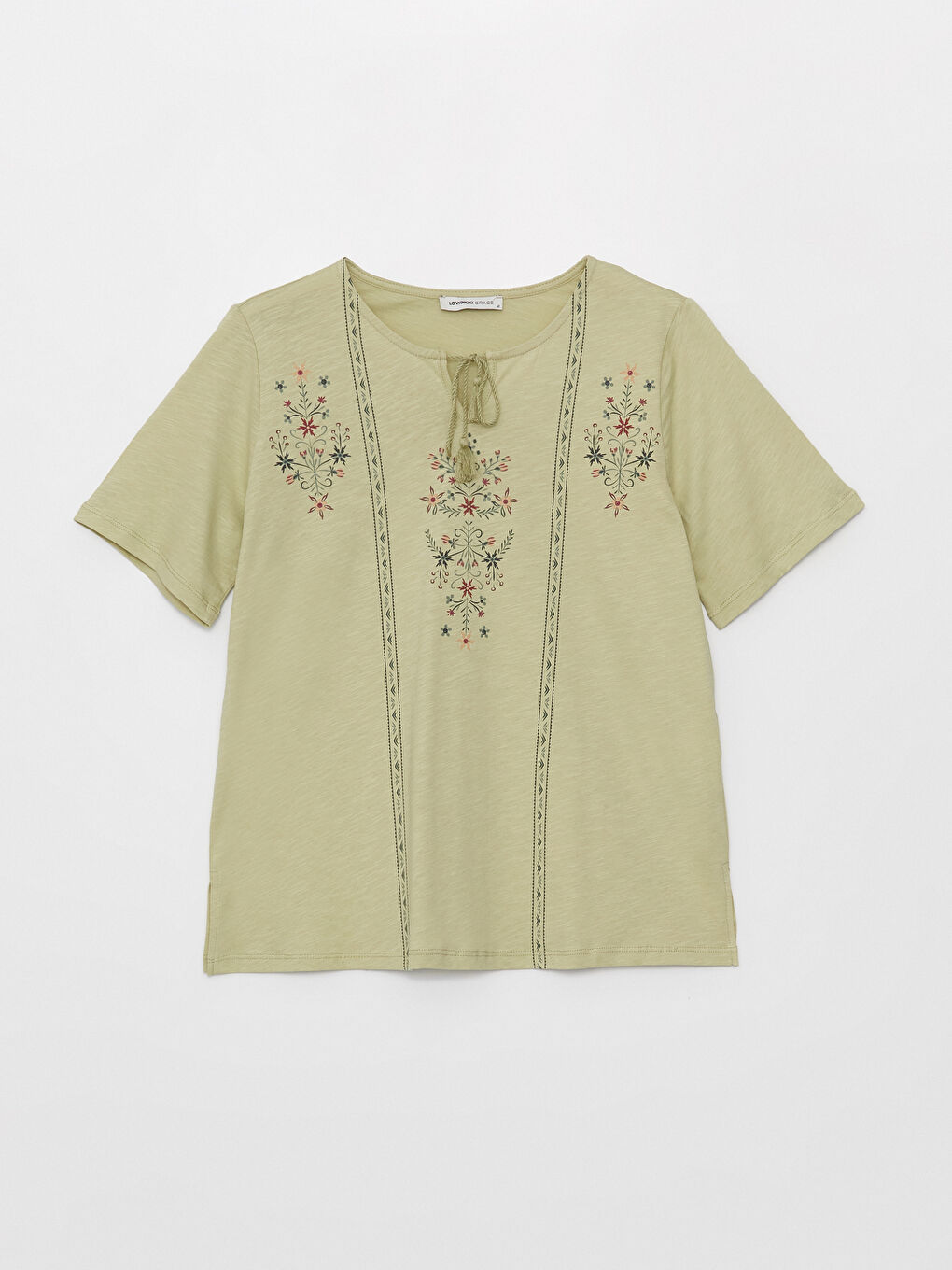 Tie Neck Patterned Short Sleeve Women's Blouse-10