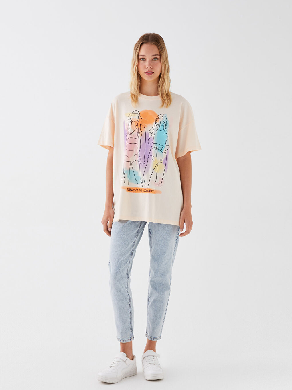 Crew Neck Printed Short Sleeve Oversize Women's T-Shirt-1