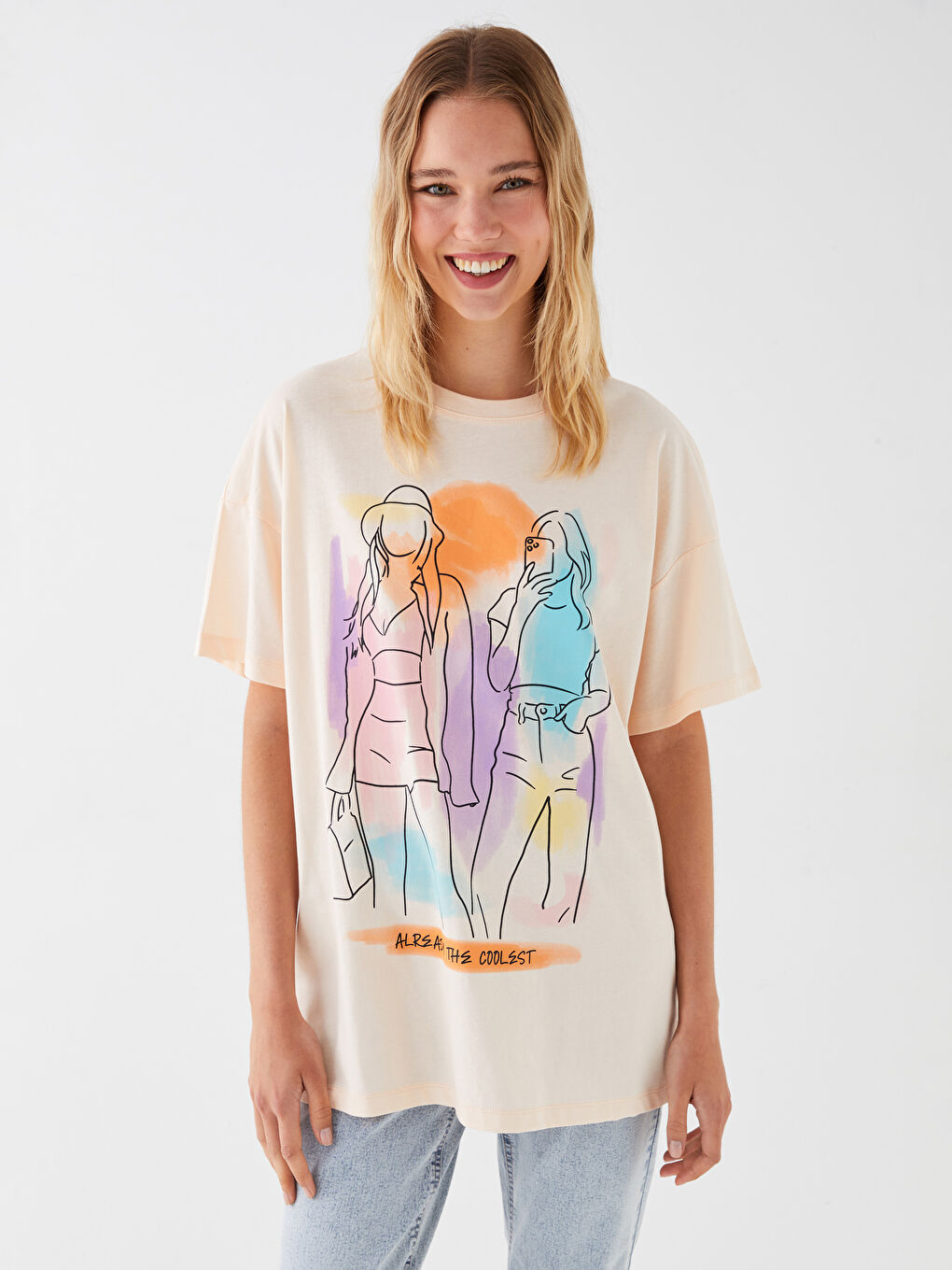 Crew Neck Printed Short Sleeve Oversize Women's T-Shirt-2