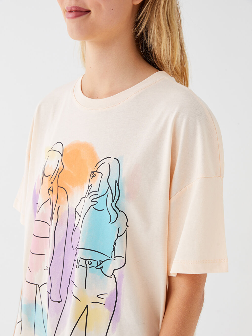 Crew Neck Printed Short Sleeve Oversize Women's T-Shirt-3