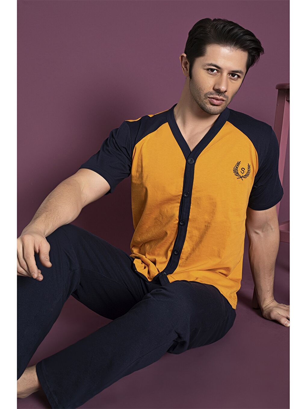 Sarı Standart Kalıp Erkek Pijama Takımı