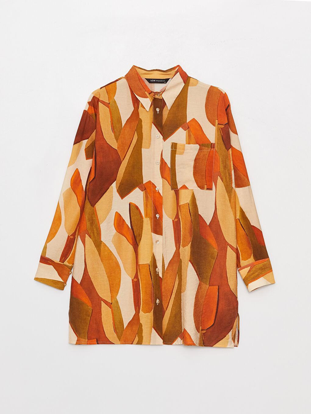 Turuncu Desenli Kadın Gömlek Tunik-5