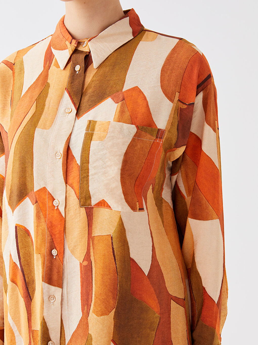 Turuncu Desenli Kadın Gömlek Tunik-3