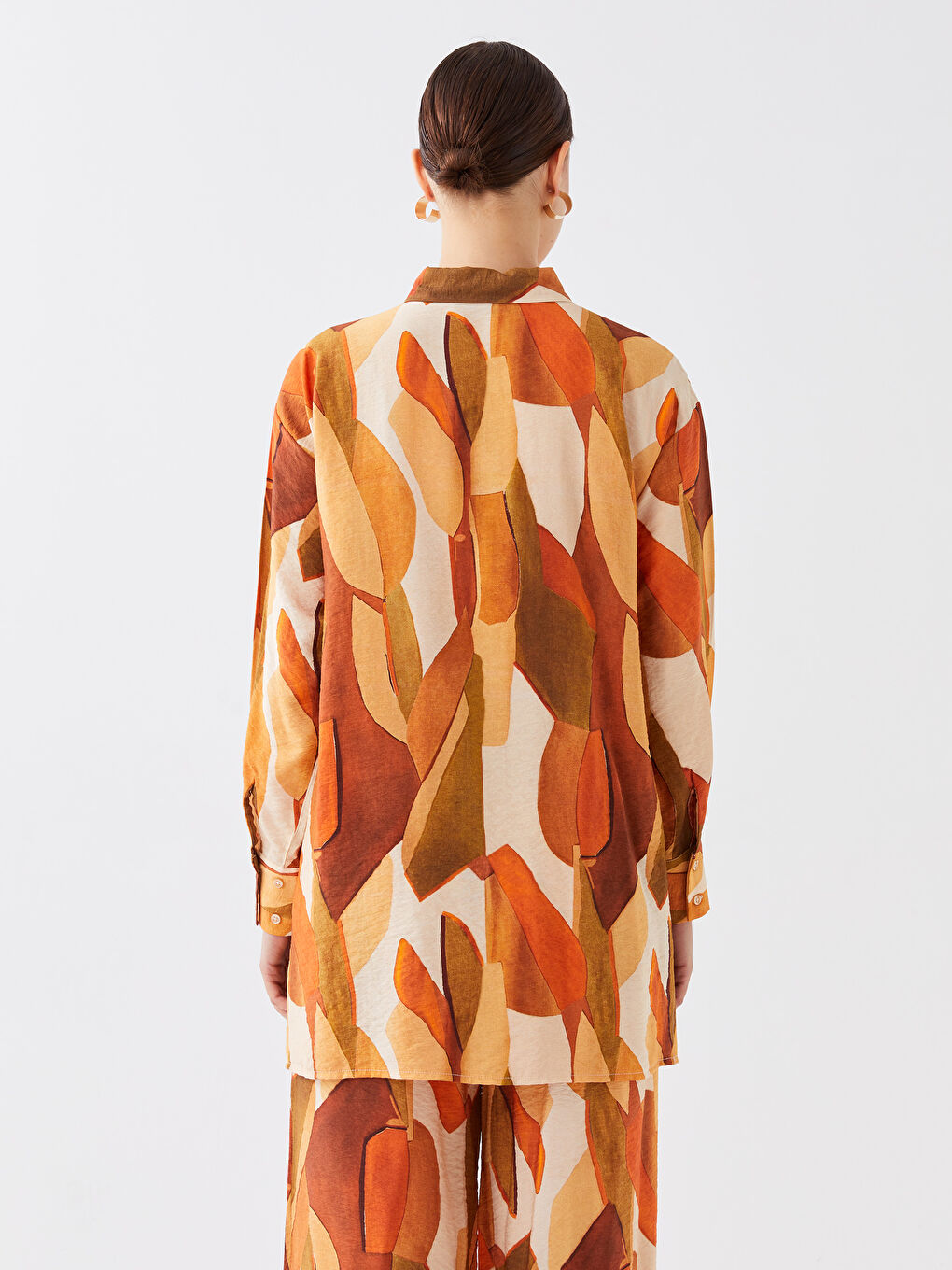Turuncu Desenli Kadın Gömlek Tunik-4