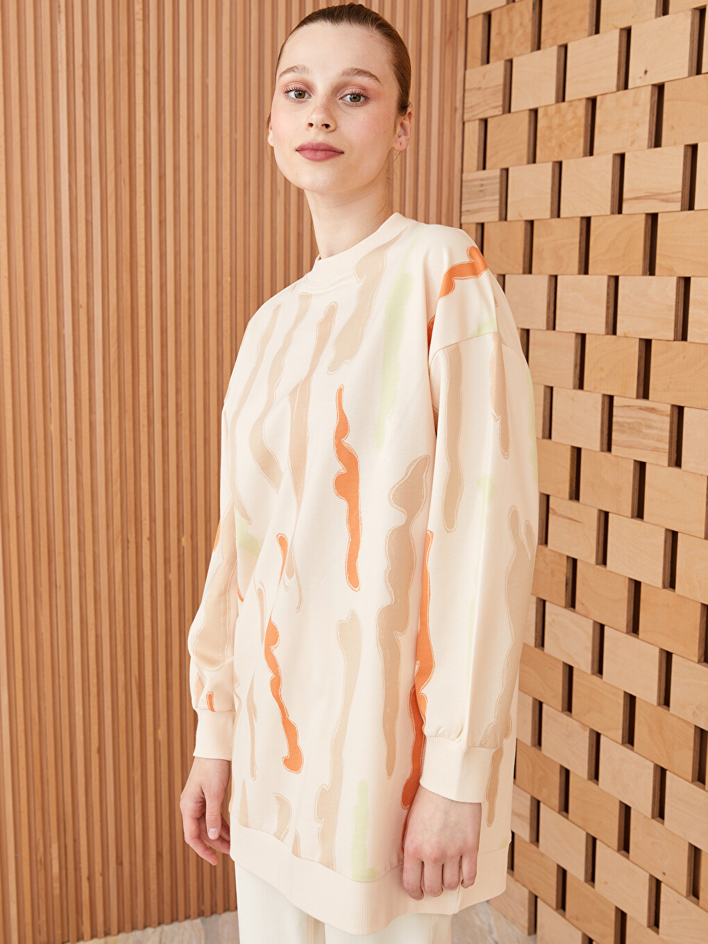 Funnel Neck Patterned Women's Tunic