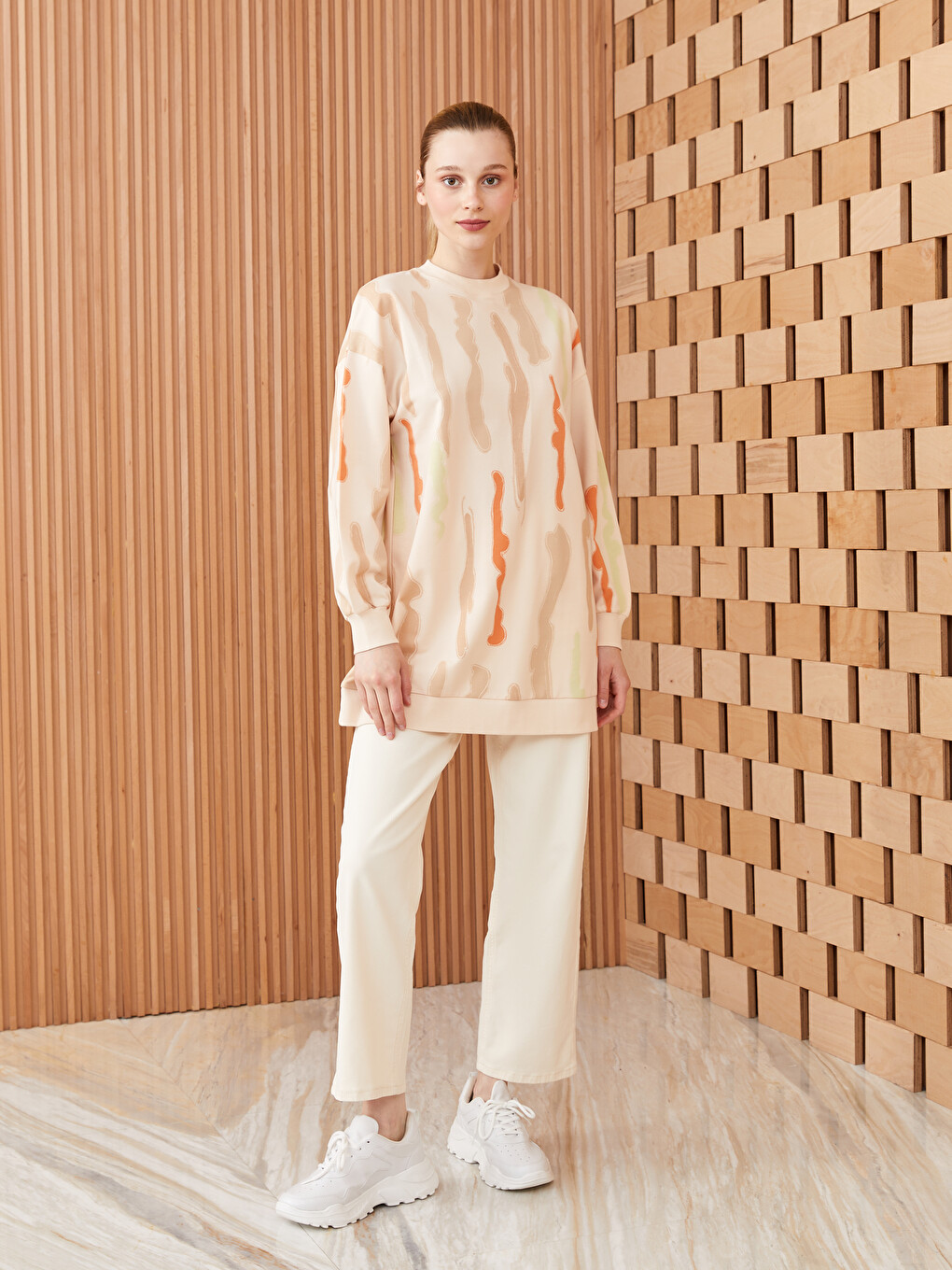 Funnel Neck Patterned Women's Tunic-2