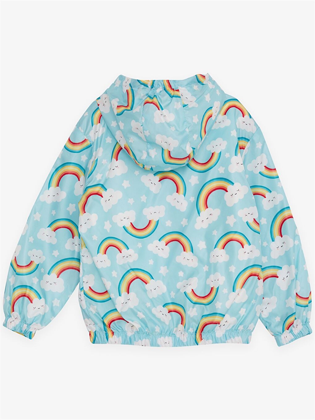 Turkuaz Kapüşonlu Uzun Kollu Desenli Kız Bebek Mont-1