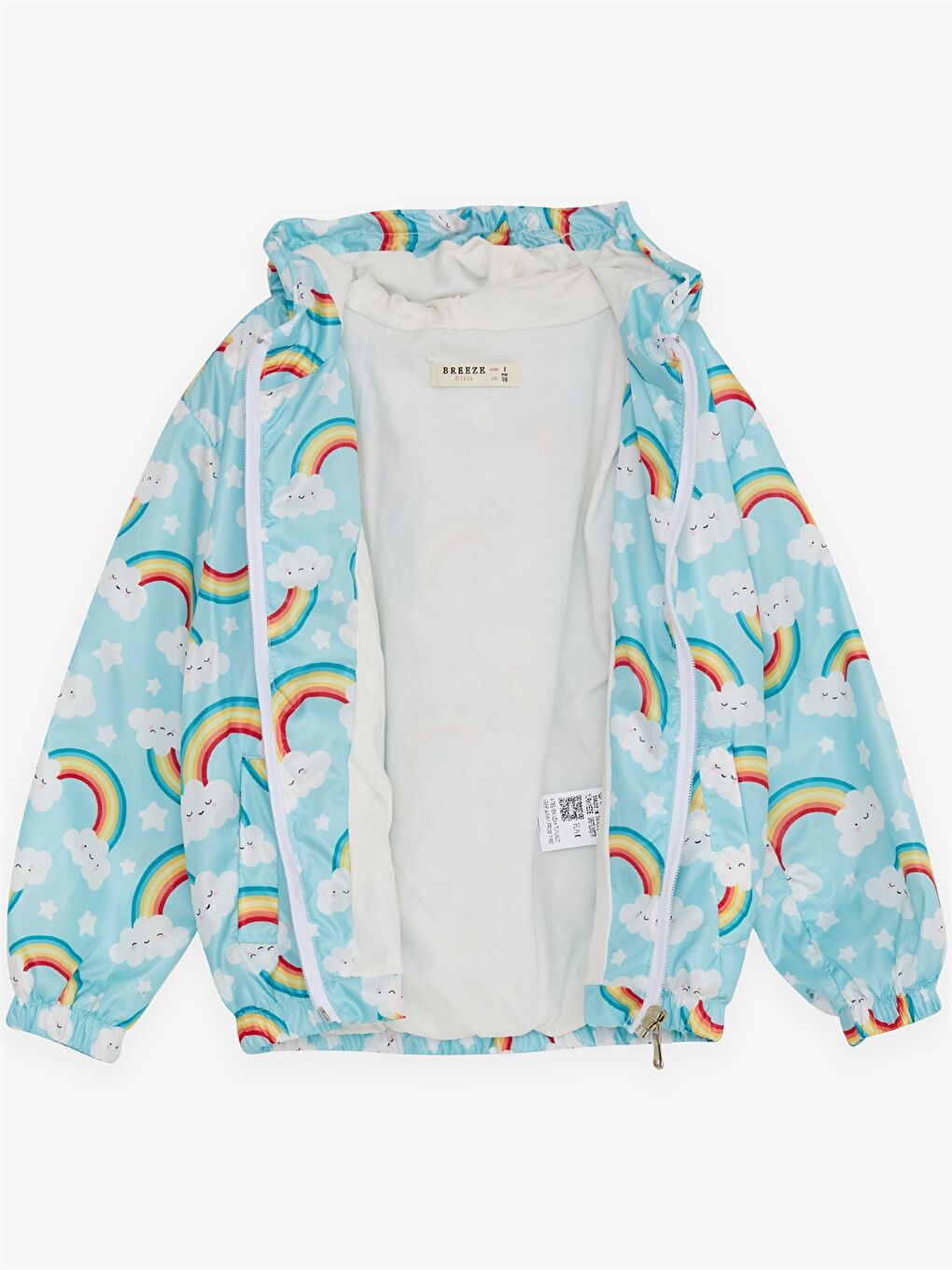 Turkuaz Kapüşonlu Uzun Kollu Desenli Kız Bebek Mont-2