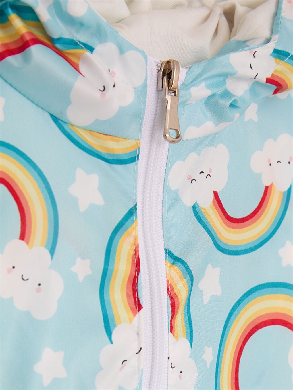 Turkuaz Kapüşonlu Uzun Kollu Desenli Kız Bebek Mont-3