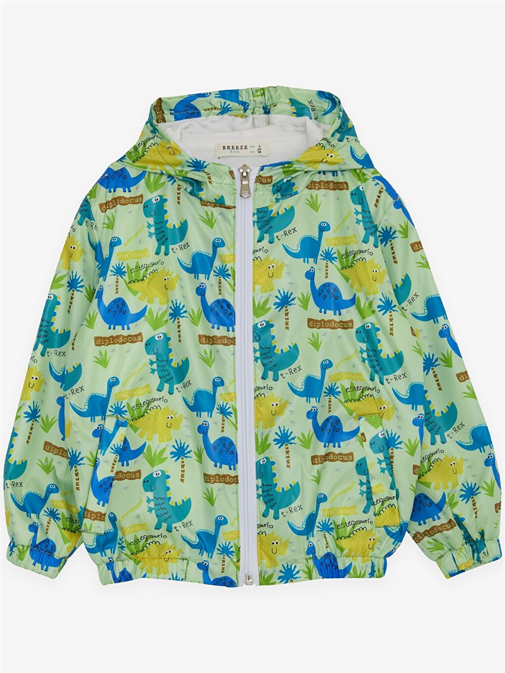 Yeşil Kapüşonlu Uzun Kollu Desenli Erkek Bebek Mont